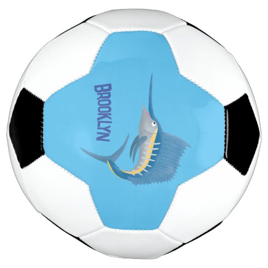 Zwaardvis zeilvis leuk cartoon illustratie voetbal (Gedraaid)