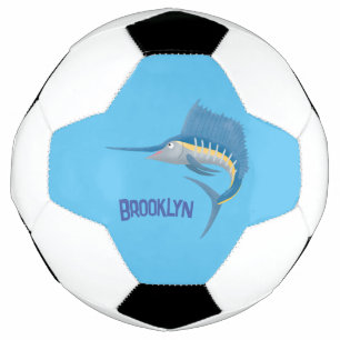 Zwaardvis zeilvis leuk cartoon illustratie voetbal
