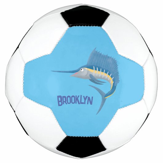 Zwaardvis zeilvis leuk cartoon illustratie voetbal (Voorkant)