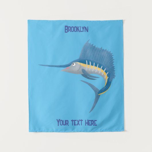 Zwaardvis zeilvis leuk cartoon illustratie wandkleed (Voorkant)