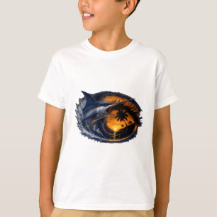 Zwaardvis Zonsondergang Golf – Surrealistische Tro T-shirt