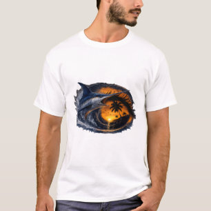 Zwaardvis Zonsondergang Golf – Surrealistische Tro T-shirt