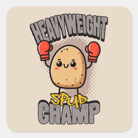 Zwaargewicht Spud Kampioen Boksen Aardappel Vierkante Sticker (Voorkant)