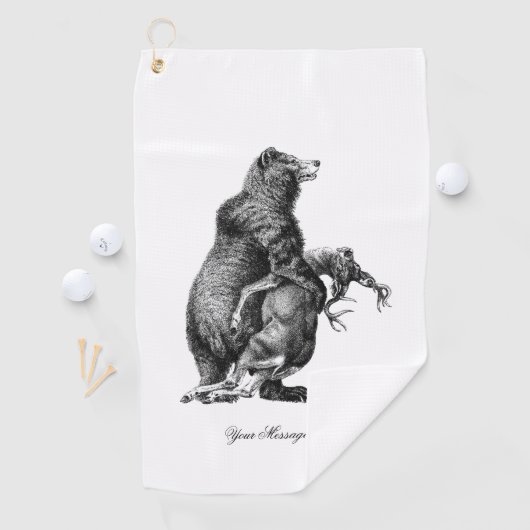 Zwaarlijk beer jagen in eenvoudige tekening golfhanddoek (Insitu)