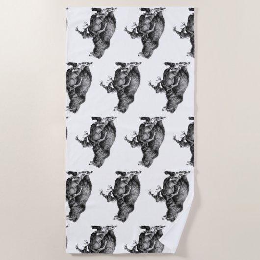 Zwaarlijk beer jagen in eenvoudige tekening strandlaken (Voorkant)