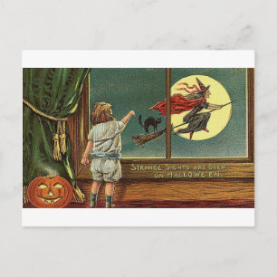 Zwaarlijk licht wordt gezien op halloween, kind, k briefkaart