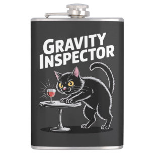 Zwaartekrachtinspecteur Funny Zwarte Kat Wijnliefh Heupfles