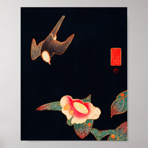 Zwaas en Camellia Flower Bird Japans Poster