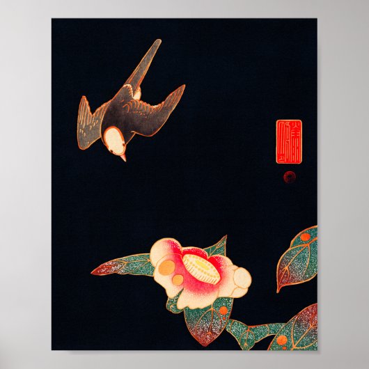 Zwaas en Camellia Flower  Bird Japans Poster (Voorkant)