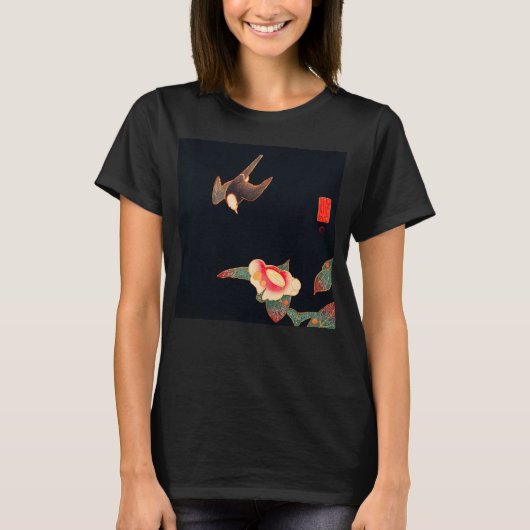 Zwaas en Camellia Flower  Bird Japans  T-shirt (Voorkant)