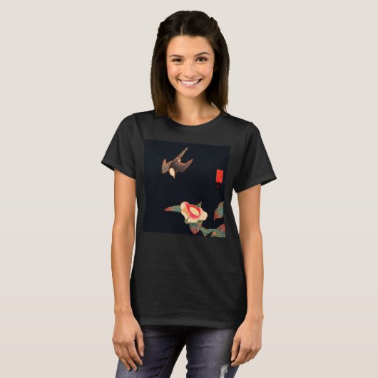 Zwaas en Camellia Flower  Bird Japans  T-shirt (Voorkant volledig)