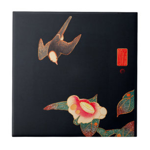 Zwaas en Camellia Flower  Bird Japans Tegeltje