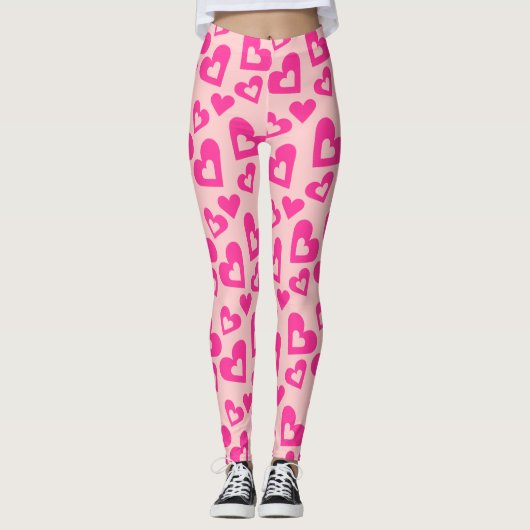 Zwak licht en donkerroze harten Leggings (Voorkant)