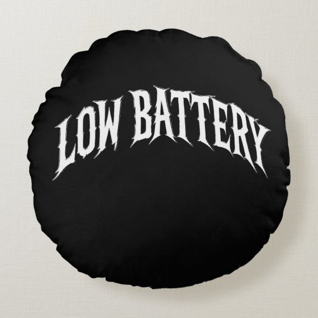ZWakke BATTERIJ Vervormd gotisch tekst ontwerp Rond Kussen (Voorkant)