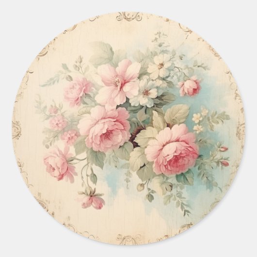 Zwakke Ephemera, Roze Shabby Chic Ronde Sticker (Voorkant)