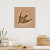  zwaluw Illustratie - Antiek vogel van 1800 Poster (Keuken)