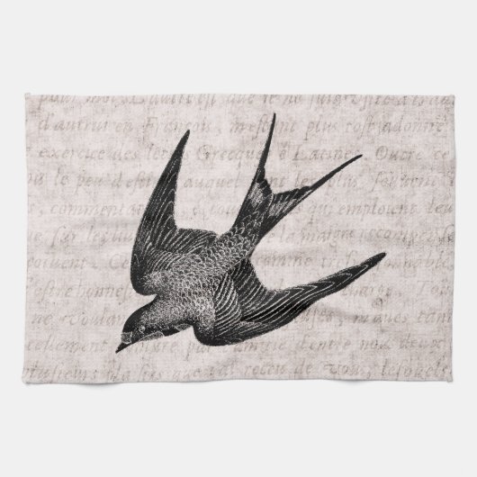 zwaluw Illustratie - Antiek vogel van 1800 Theedoek (Horizontaal)