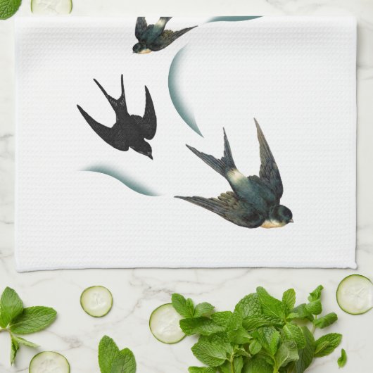  zwaluw-vogelkunst theedoek (Gevouwen)