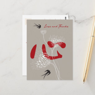 Zwaluwen Bloemen & Chinese Hart Trouw Dank Je Briefkaart