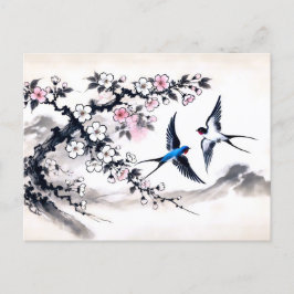 Zwaluwen die door de lucht zweven in Chinese inkt Briefkaart