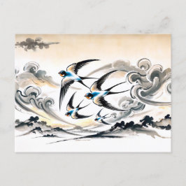 Zwaluwen die door de lucht zweven in Chinese inkt  Briefkaart