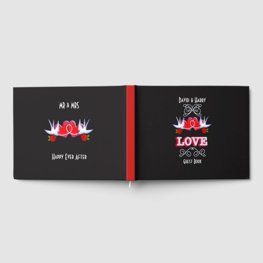 Zwaluwen houden van harten Rozen rood zwart gepers Gastenboek (Volledig)