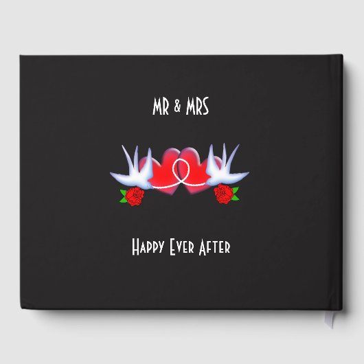 Zwaluwen houden van harten Rozen rood zwart gepers Gastenboek (Achterkant)