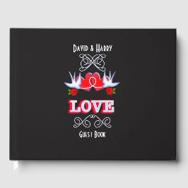 Zwaluwen houden van harten Rozen rood zwart gepers Gastenboek