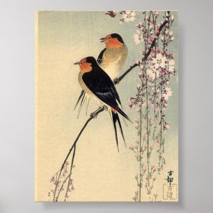 Zwaluwen met Kersenbloesems - Ohara Koson Poster