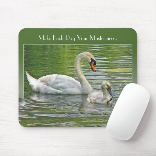 Zwan en Cygnet in water Muismat (Met muis)