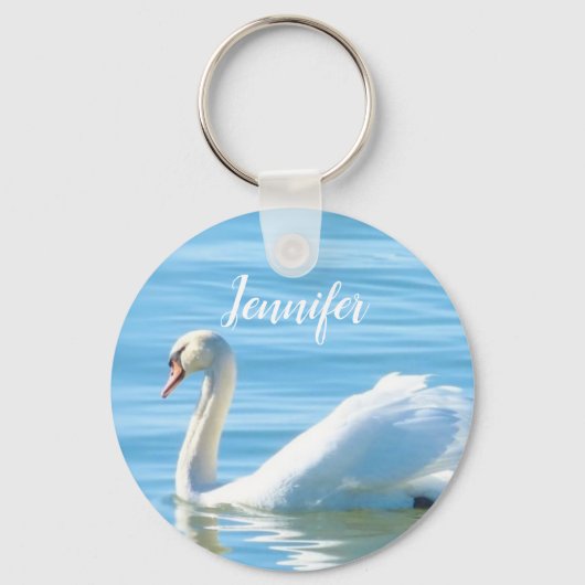 Zwan in de Blue Water Personalized Name Sleutelhan Sleutelhanger (Voorkant)