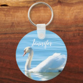 Zwan in de Blue Water Personalized Name Sleutelhan Sleutelhanger (Voorkant)