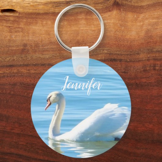 Zwan in de Blue Water Personalized Name Sleutelhan Sleutelhanger (Voorkant)