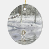 Zwan in de Sneeuwkerstversiering Keramisch Ornament (Links)