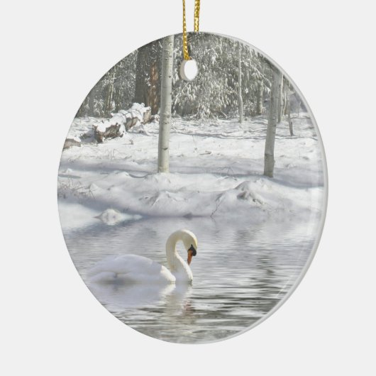 Zwan in de Sneeuwkerstversiering Keramisch Ornament (Links)