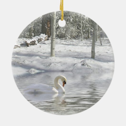 Zwan in de Sneeuwkerstversiering Keramisch Ornament (Achterkant)