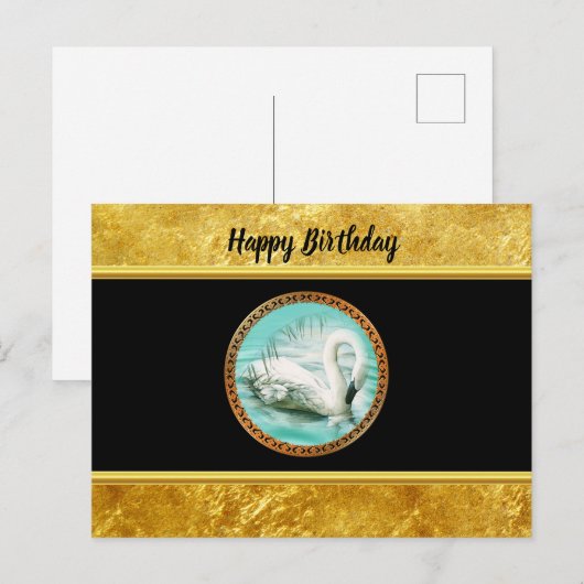 Zwan in turkooiswater met Gold en zwart design Briefkaart (Voorkant / Achterkant)