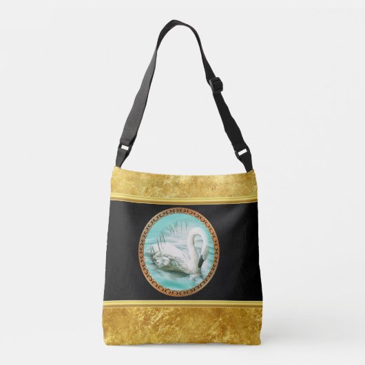 Zwan in turkooiswater met Gold en zwart design Crossbody Tas (Achterkant)