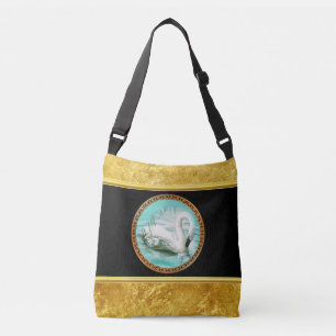 Zwan in turkooiswater met Gold en zwart design Crossbody Tas