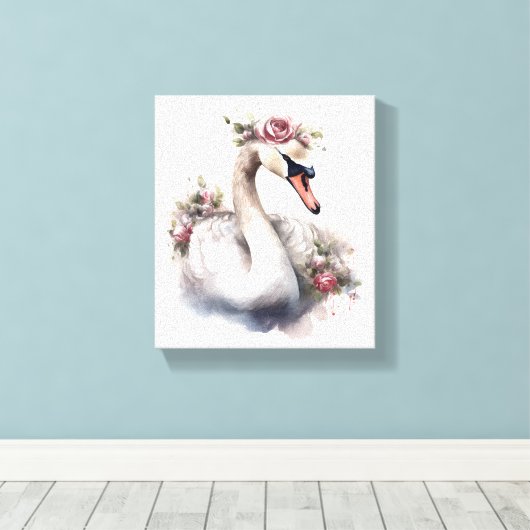 Zwan met Roos Kroon Canvas Afdruk (Insitu (Houten vloer))