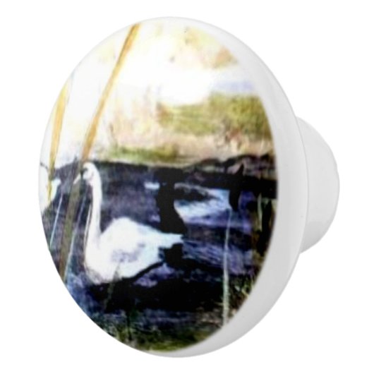 Zwan op het meer . . . keramische knop (Rechts)