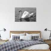 Zwan. Roath Park Lake, Cardiff, Wales B&W Canvas P (Insitu (Slaapkamer))