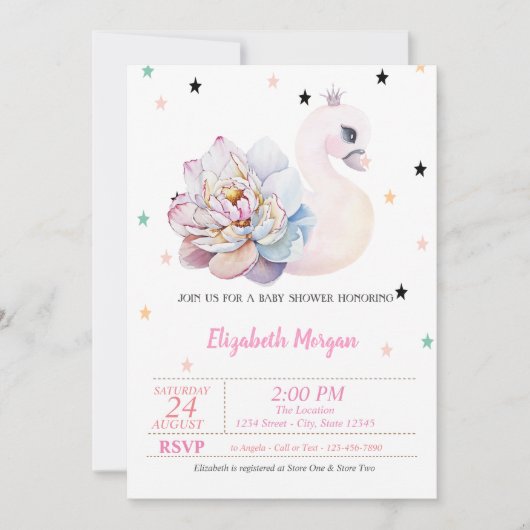 Zwan, ventilator, sterren, prinses Baby shower Kaart (Voorkant)