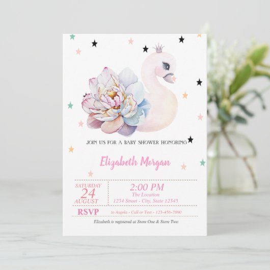 Zwan, ventilator, sterren, prinses Baby shower Kaart (Staand voorkant)