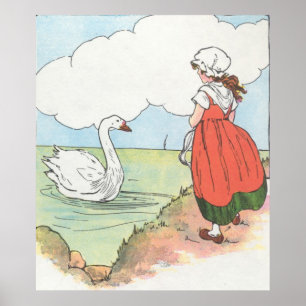 Zwan, zwaan, over het zee. Swim, zwaan, zwemmen! Poster
