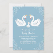 Zwanen Baby shower Vogel met Kroon Co-Ed Blauw Kaart (Voorkant)