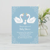 Zwanen Baby shower Vogel met Kroon Co-Ed Blauw Kaart (Staand voorkant)