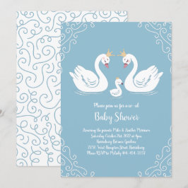 Zwanen Baby shower Vogel met Kroon Co-Ed Blauw Kaart