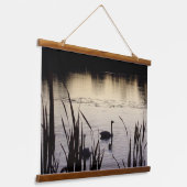 Zwanen bij Dusk Wood Topped Wall Tapestry Hangend Wandkleed (Gebogen)