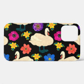 Zwanen, bloemen, met de hand getekende zwarte acht Case-Mate iPhone case (Achterkant (horizontaal))